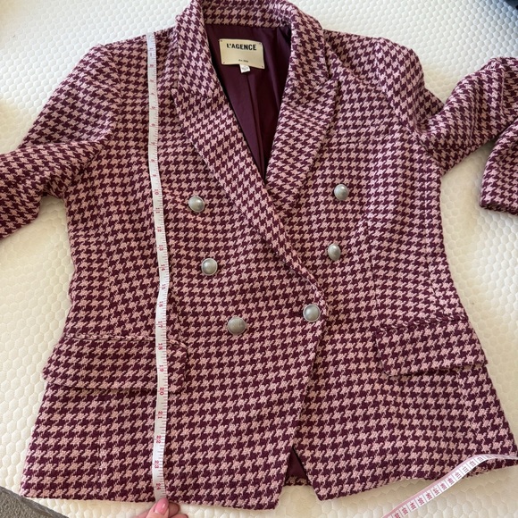 L'AGENCE Kenzie Double-Breasted Tweed Plaid Blazer wool blend houndstooth - Picture 9 of 9